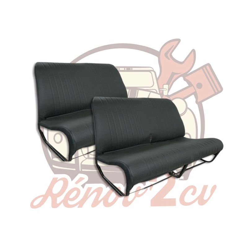 Jeu de garnitures pour 2 banquettes AV et AR 2cv skai noir SANS RABAT Jeu de garnitures pour 2 banquettes AV et AR 2cv skai noir SANS RABAT
