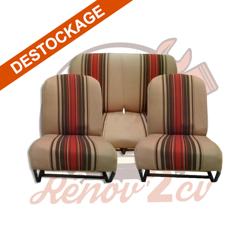 DESTOCKAGE Jeu de garnitures sièges banquette 2cv beige raye asymétrique