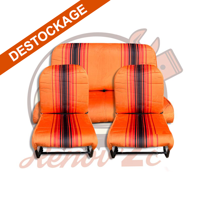 DESTOCKAGE Jeu de garnitures sièges banquette 2cv orange rayé asymétrique