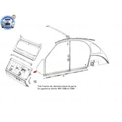 Tôle fixation de charnière haute de porte 2cv gauche