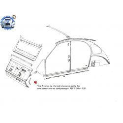 Tôle fixation de charnière basse de porte 2cv gauche