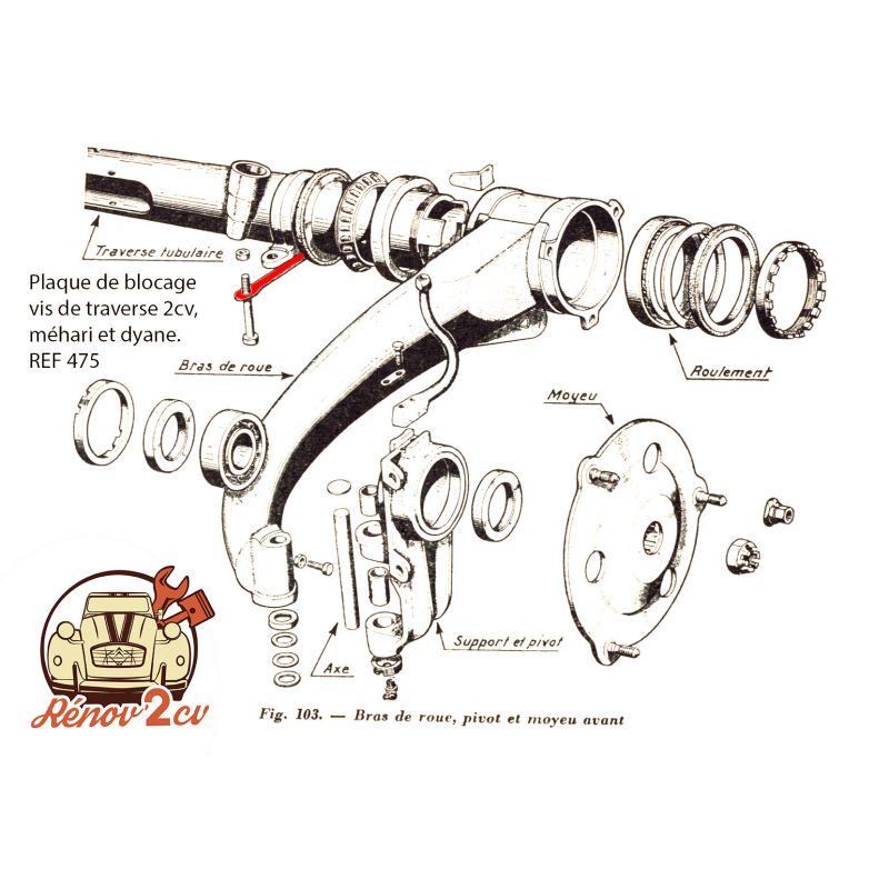 Plaque de blocage vis de traverse 2cv Méhari Dyane Acadiane Ami8