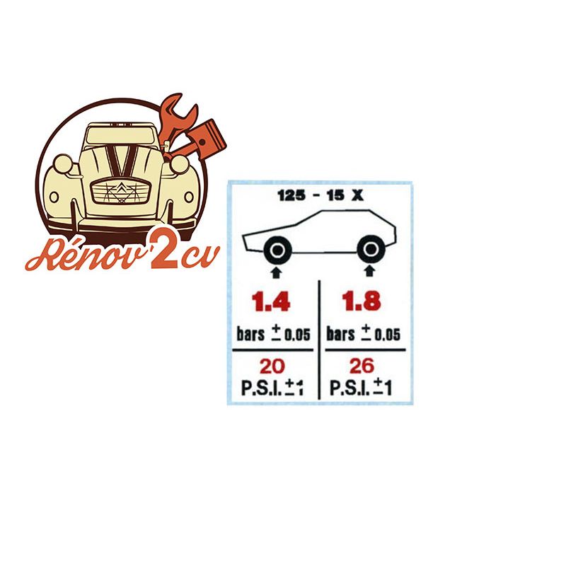 AUTOCOLLANT PRESSION DES PNEUS 2CV