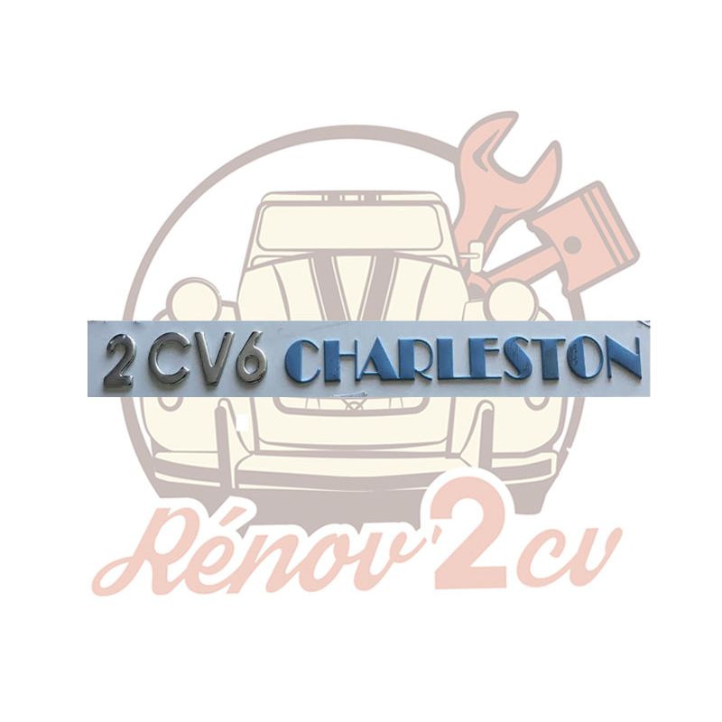 Lettrage chrome et bleu " 2CV6 Charleston "